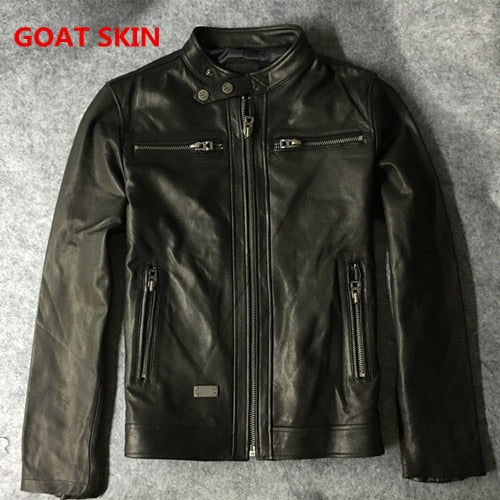 Factory Men Leather Jacket Genuine (Real Sheep Goat skin Brand Black)