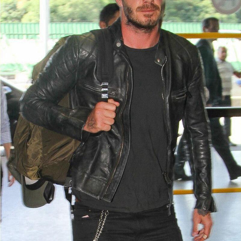 Bakham genuine leather male leather jacket (slim stand collar short design )