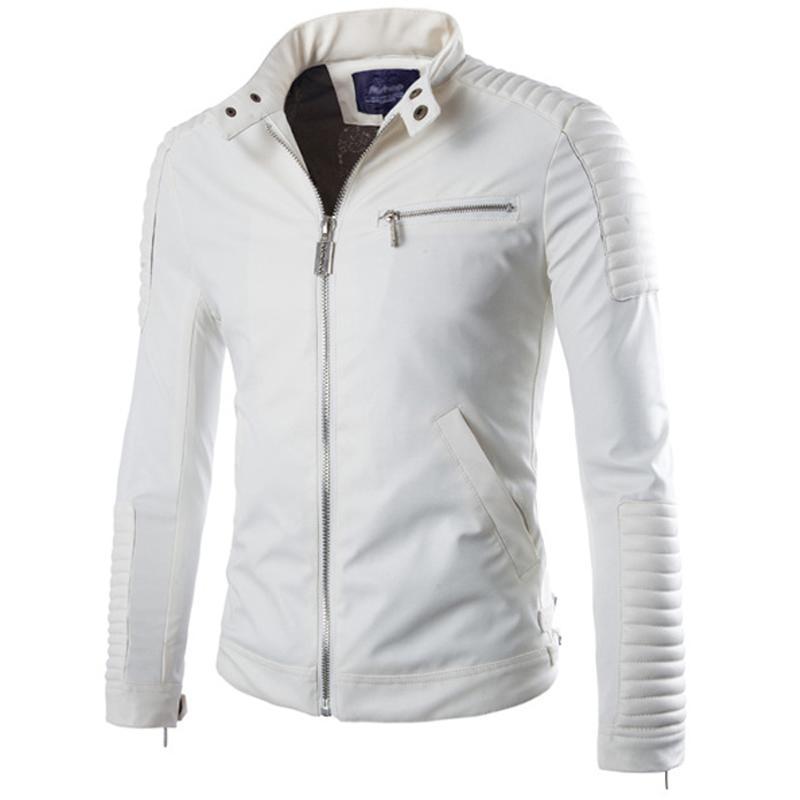 Brand White Leather Jacket Men Winter Motorcycle Jacket