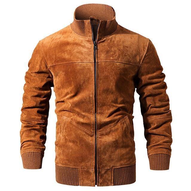 FLAVOR Men’s Real Leather Jacket Men Pigskin Slim Fit Genuine Leather Coat