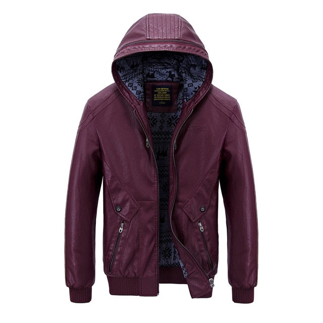 Winter Leather Jacket Men Coats Hood 2019