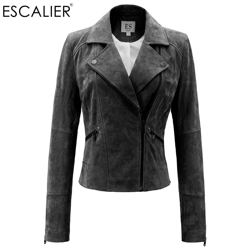 Escalier Genuine Leather Jacket Women Real Pigskin Slim Zipper (Top Quality)