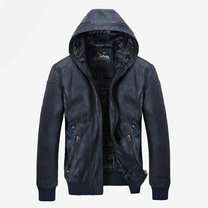 Winter Leather Jacket Men Coats Hood 2019